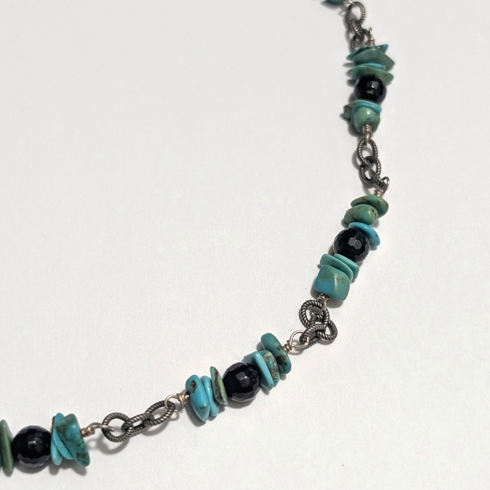 Silpada sterling silver necklace N1302 Turquoise chips and faceted onyx 925